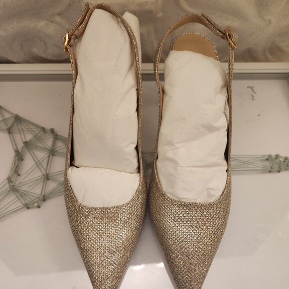 Stuart Weitzman "Power Gold Sling Back" Heels. NIB. Size EU 38/US 7.5 - Picture 8 of 15